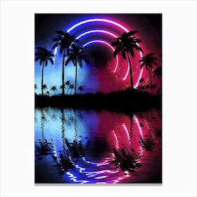 Neon landscape: Palms & Arc [synthwave/vaporwave/cyberpunk] — aesthetic retrowave neon poster Canvas Print