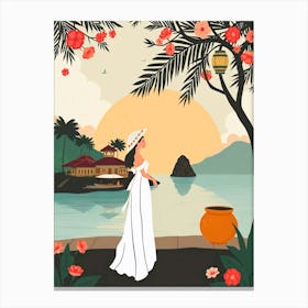 Asian Woman On The Beach Canvas Print