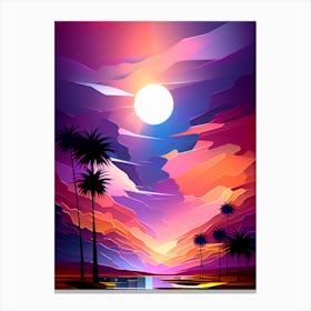 Abstract Sunset With Palm Trees Canvas Print