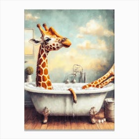 Giraffe In Bath Canvas Print