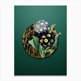 Vintage Mountain Cowslip Botanical in Gilded Marble on Dark Spring Green Canvas Print