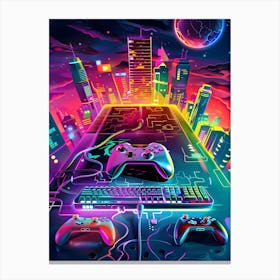 Neon Video Game Art Canvas Print