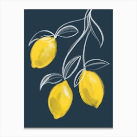 Lemons Kitchen Set Navy And Yellow Canvas Print