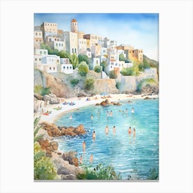 Swimming In Naxos Greece Watercolour Canvas Print