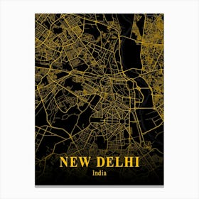 New Delhi Gold City Map 1 Canvas Print