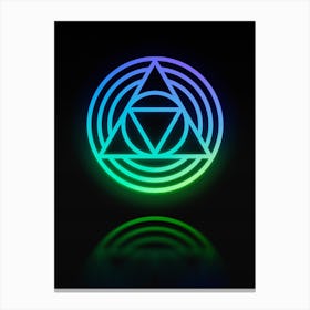 Neon Blue and Green Abstract Geometric Glyph on Black n.0153 Canvas Print