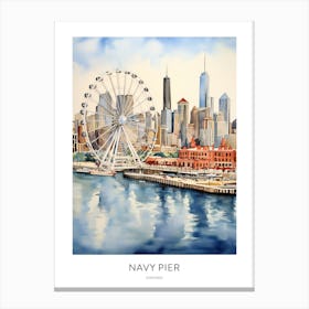 Navy Pier Chicago Watercolour Travel Poster Canvas Print