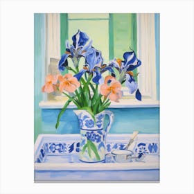 A Vase With Iris, Flower Bouquet 3 Canvas Print