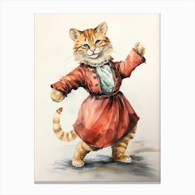 Tiger Illustration Dancing Watercolour 1 Canvas Print