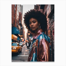 Afro Girl In A Colorful Jacket Canvas Print