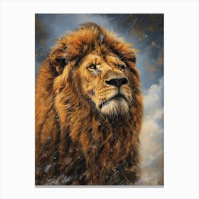 Barbary Lion Facing A Storm Acrylic Painting 2 Canvas Print