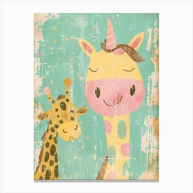 Giraffe & Unicorn Pastel Storybook Style 4 Canvas Print
