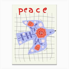 Peace Folk Bird On Grid Poster Canvas Print