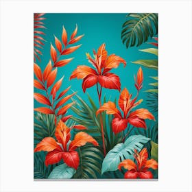 Tropical Flowers And Leaves Canvas Print