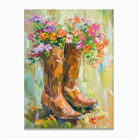 Cowboy Boots And Wildflowers Wild Geraniums Canvas Print