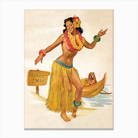 Pinup Erotic Woman Posing On Hawaiian Coast Canvas Print