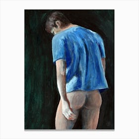 Man In A Blue Shirt - Anton Maliar male nude erotic homoerotic figurative bedroom art impressionism hand painted Canvas Print