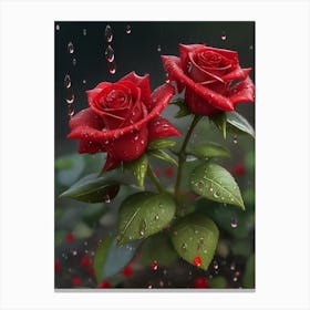 Red Roses At Rainy With Water Droplets Vertical Composition 64 Canvas Print