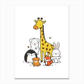 Giraffe And Animals Canvas Print