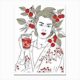 Woman Portrait With Cherries 6 Pattern Canvas Print