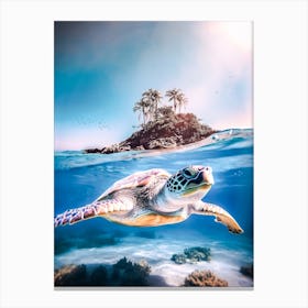 Sea Turtle And Island Paradise Canvas Print