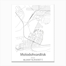 Molodohvardiisk,Ukraine Minimalist Map Canvas Print