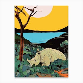 Rhino Relaxing In The Bushes Simple Illustration 2 Canvas Print