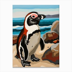 Galapagos Penguin Carcass Island Colour Block Painting 2 Canvas Print