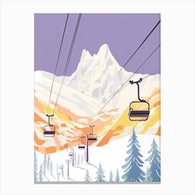 Chamonix Mont Blanc   France, Ski Resort Pastel Colours Illustration 2 Canvas Print