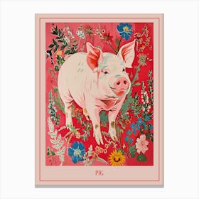 Floral Animal Painting Pig 3 Poster Canvas Print