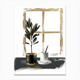 Plant In Front Of A Window Canvas Print