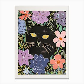 Cute Black Cat With Flowers Illustration 7 Canvas Print