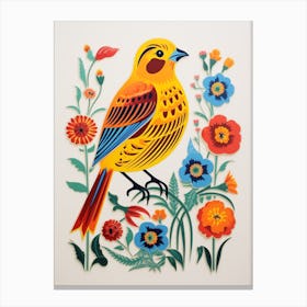 Scandinavian Bird Illustration Yellowhammer 3 Canvas Print