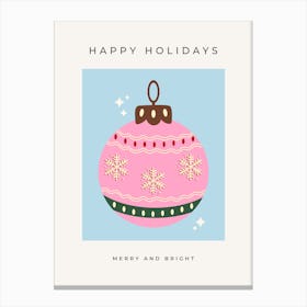 Christmas Bauble Pink And Blue Canvas Print