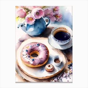 Donuts And Tea, Tablescape Cute Neon 2 Canvas Print