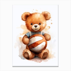 Basketball Teddy Bear Painting Watercolour 2 Canvas Print