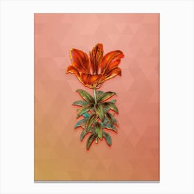 Vintage Blood Red Lily Flower Botanical Art on Peach Pink n.2016 Canvas Print