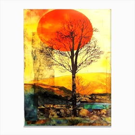 Red Sun Autumn - Sunset Tree Canvas Print