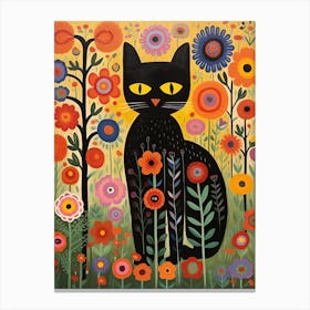 Black Cat In Flowers 1 Canvas Print