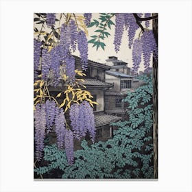 Fuji Wisteria 3 Vintage Botanical Woodblock Canvas Print