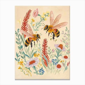 Folksy Floral Animal Drawing Bee 2 Canvas Print
