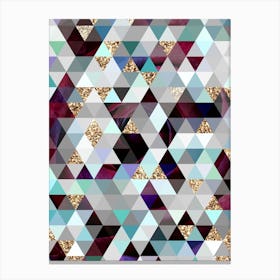 Abstract Geometric Triangle Pattern in Teal Blue and Glitter Gold n.0003 Canvas Print