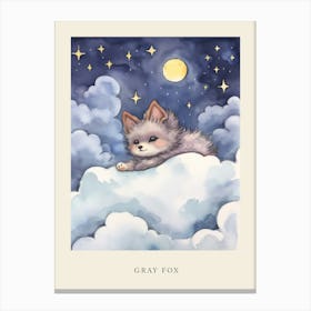 Baby Gray Fox Sleeping In The Clouds Nursery Poster Canvas Print