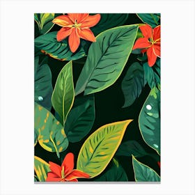 Seamless Pattern With Tropical Leaves And Flowers Canvas Print