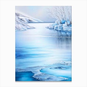 Frozen Lake Waterscape Marble Acrylic Painting 1 Canvas Print