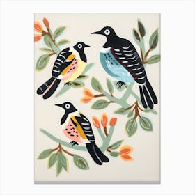 Folk Style Bird Painting Magpie 3 Canvas Print