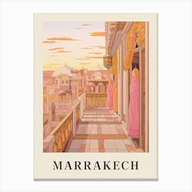 Marrakech Morocco 5 Vintage Pink Travel Illustration Poster Canvas Print