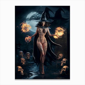 Sexy Gorgeous Witch with Tattoos and Fireballs #3 Canvas Print