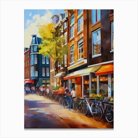 The city of Amsterdam, Netherlands, streets, cafes, passing by, the beauty of summer, oil colors.13 Canvas Print