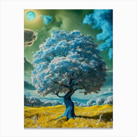 Blue Tree In The Field Canvas Print